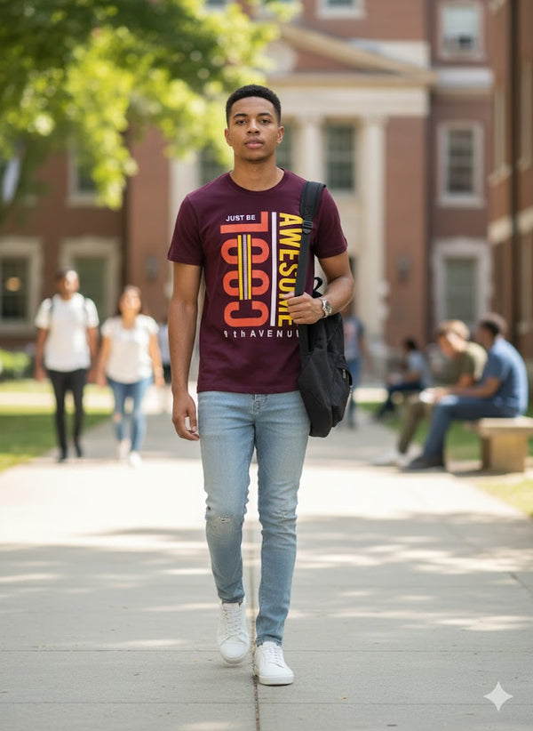 Men's Burgundy Round Neck T-shirts