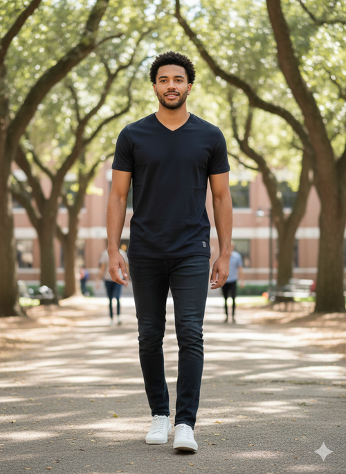 Astra Tee — men's black round neck T-shirt | GloblNorth