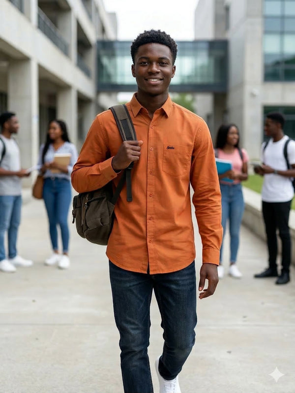Men's Orange Full Sleeve Casual Shirts