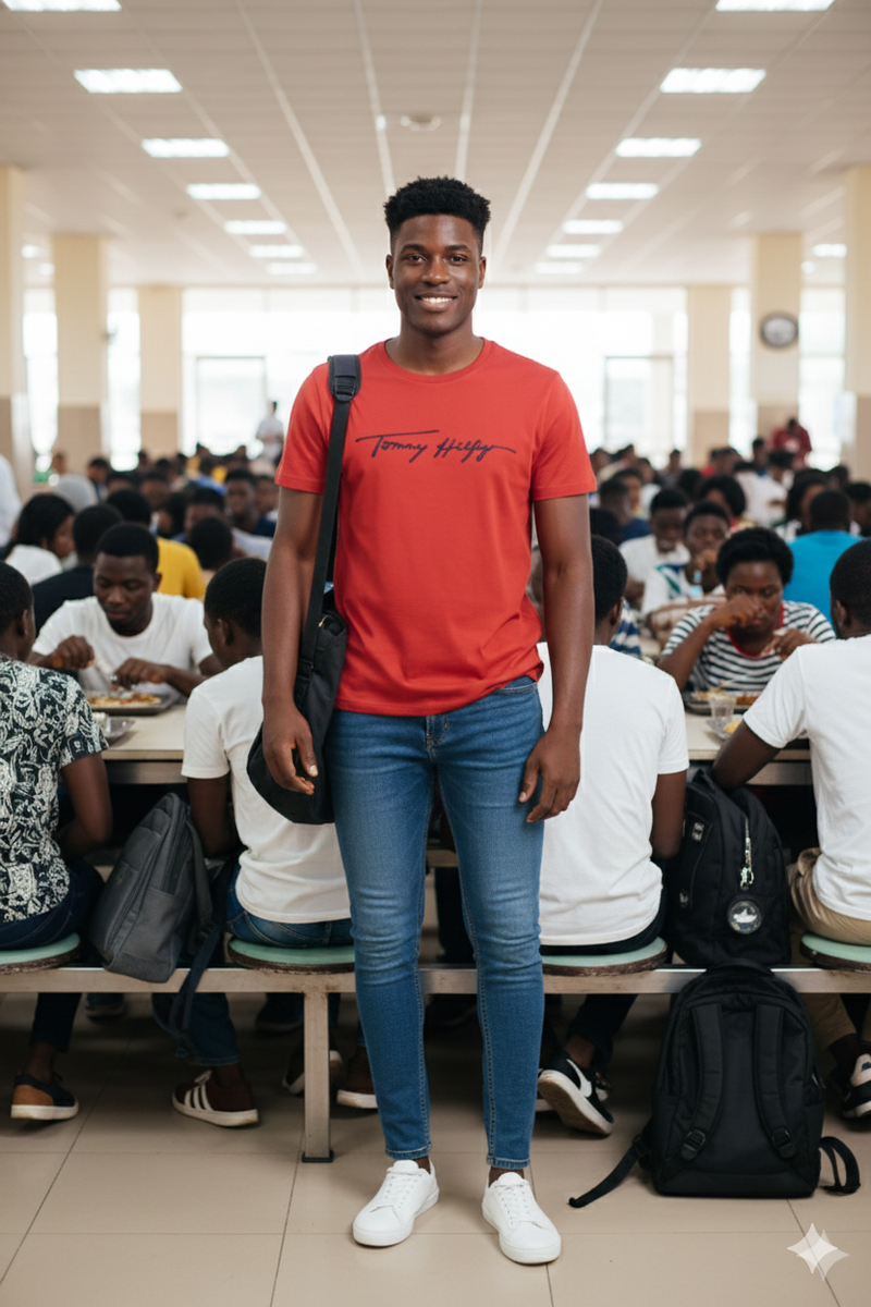 Selene Tee — Men's Red Cursive Script Graphic Tee | GloblNorth