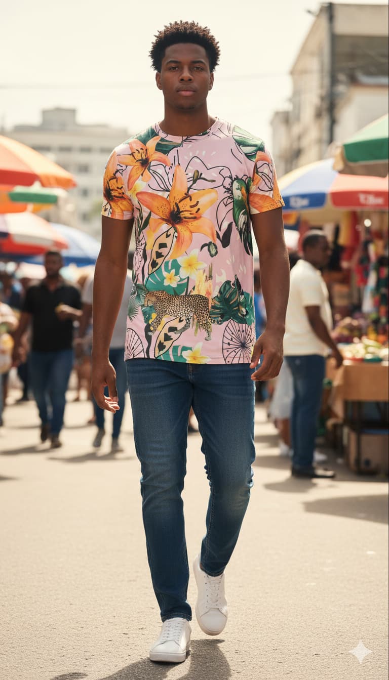 Sync Tee — Men's Pink Tropical Floral Print Tee | GloblNorth